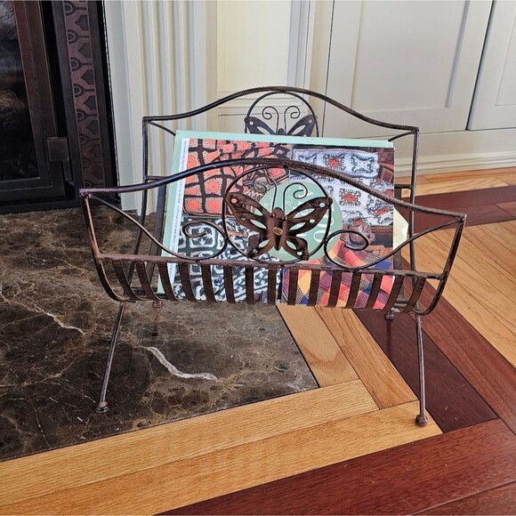 Decorative Folding Metal Magazine Rack with Butterfly Design. Brownish/Black - Picture 5 of 5